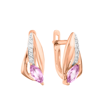 Earrings in red gold of 585 assay value (14ct) with amethyst, zirconia 