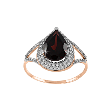 Lady´s ring in red gold of 585 assay value with garnet, zirconia 
