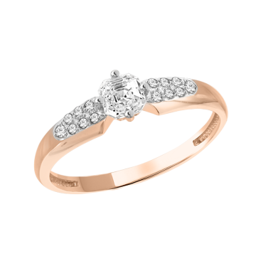 Lady´s ring in red gold of 585 assay value with zirconia 