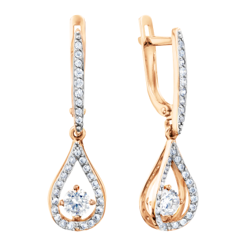 Серьги из красного золота 585 пробы с фианитами 