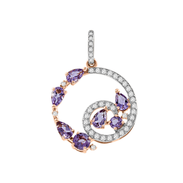 Pendant in red gold of 585 assay value with amethyst and zirconia 