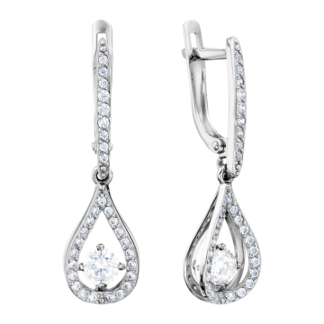 Серьги из белого Золота 585 пробы с фианитами 