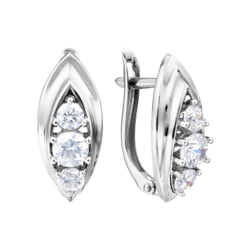 Серьги из белого Золота 585 пробы с фианитами 