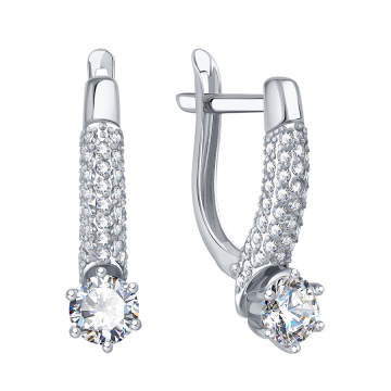Серьги из белого Золота 585 пробы с фианитами 
