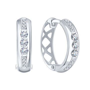 Серьги из белого Золота 585 пробы с фианитами 