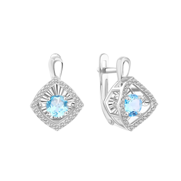 Earrings in white gold of 585 assay value with blue topaz and zirconia 