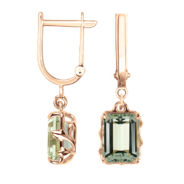 Earrings in red gold of 585 assay value (14ct) with amethyst 
