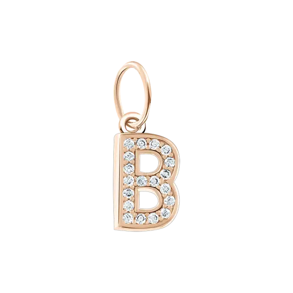Product image of the product “Pendant “Letter B with Stones” in 585 Rose Gold with Cubic Zirconia, Height 17 mm ”