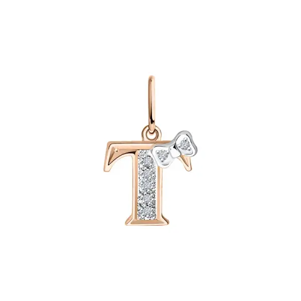 Product image of the product “Pendant “Letter T with Bow” in 585 Rose Gold with Cubic Zirconia ”