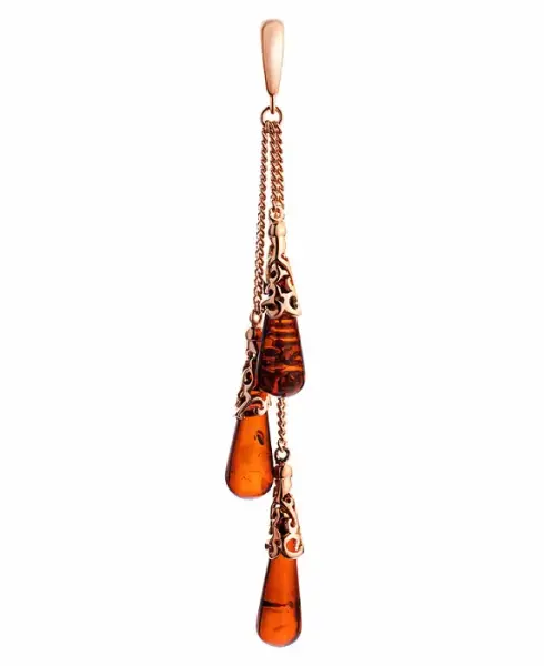 Product image of the product “Pendant “Three Chain Strands with Teardrops” in Gold-Plated 925 Sterling Silver with Amber, Height 89 mm ”