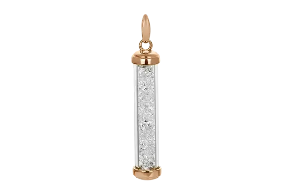 Artikelbild des Artikels “Anhänger „Glasröhrchen mit Kristallen“ aus 925 Silber vergoldet mit Schmuckglas, Höhe 39 mm “