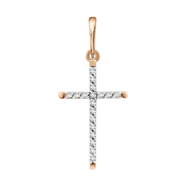 Artikelbild des Artikels “Anhänger „Kreuz mit Steinen“ aus 585 Rotgold mit Zirkonia, Höhe 30 mm “