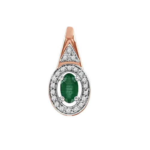 Product image of the product “Pendant “Oval with Stone Halo” in 585 Rose Gold with Diamonds and Emerald ”