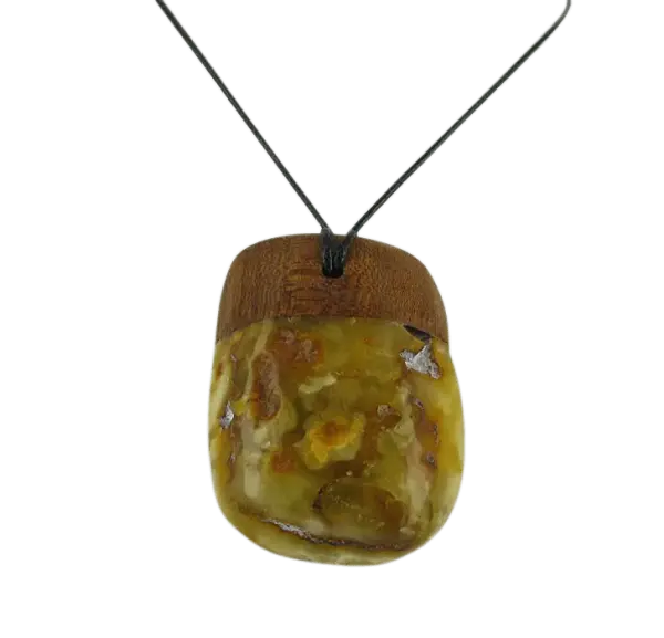 Product image of the product “Pendant “Rough Stone with Wood” with Amber, Length 54 mm ”