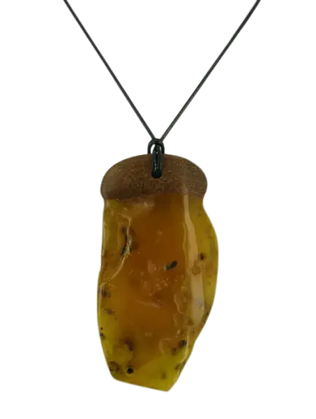 Product image of the product “Pendant “Rough Stone with Wood” with Amber, Length 75 mm ”