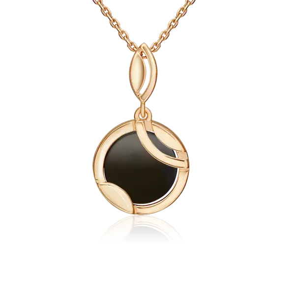 Product image of the product “Pendant “Round with Sweeping Leaf” in 585 Rose Gold with Onyx ”