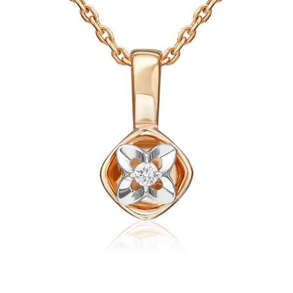 Product image of the product “Pendant “Solitaire in Flower” in 585 Two-Tone Gold with Diamonds, Height 14 mm ”