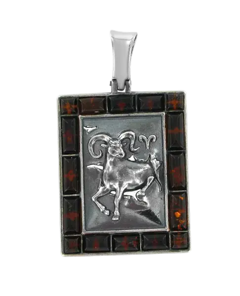 Artikelbild des Artikels “Anhänger Sternzeichen Widder aus 925 Silber mit echtem Bernstein, Höhe 41 mm “