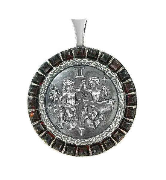 Artikelbild des Artikels “Anhänger Sternzeichen Zwillinge aus 925 Silber mit echtem Bernstein, Höhe 41 mm “