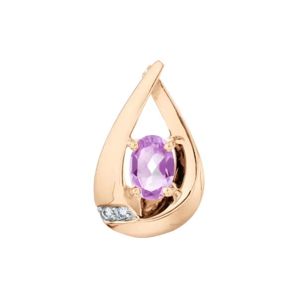 Artikelbild des Artikels “Anhänger „Tropfen mit Stein“ aus 585 Rotgold mit Zirkonia und Amethyst “
