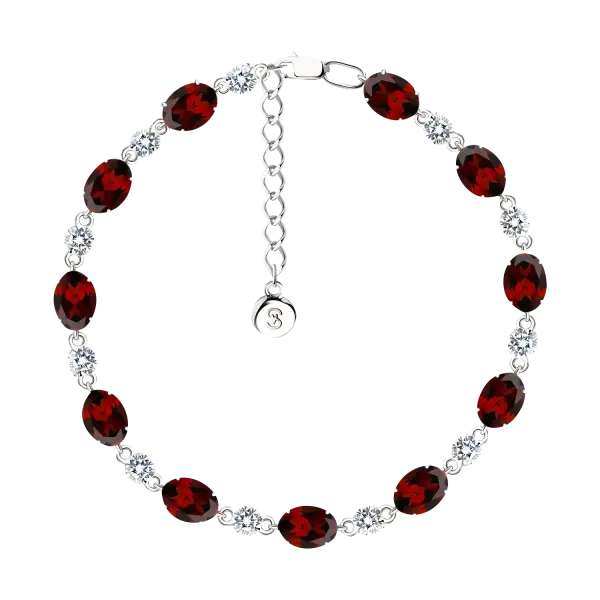 Artikelbild des Artikels “Armband „Ovale Steine im Wechsel“ aus 925 Silber mit Zirkonia und Granat “
