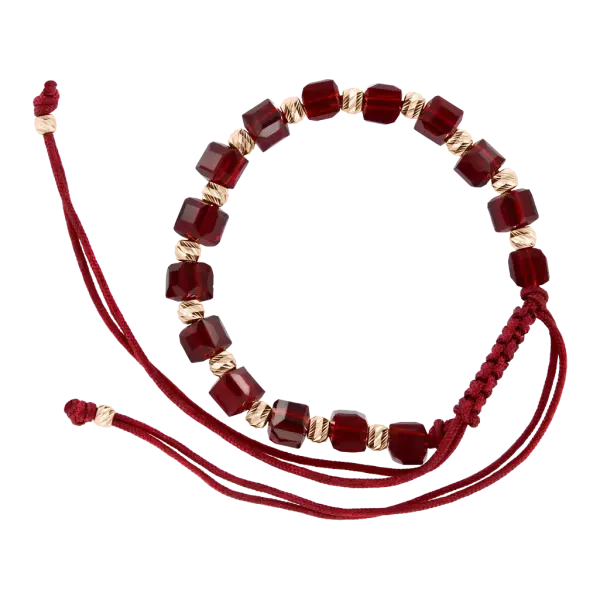 Product image of the product “Bracelet “Textile Cord with Red Cubes” in 585 Rose Gold ”