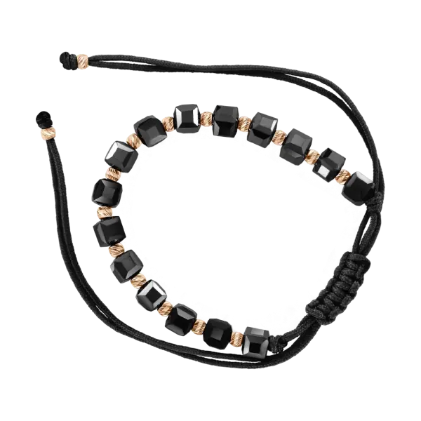 Artikelbild des Artikels “Armband „Textilband mit schwarzen Würfeln“ aus 585 Rotgold “