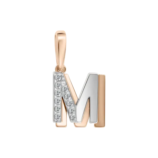 Product image of the product “Letter Pendant M in Russian Rose Gold / 585 White Gold with Cubic Zirconia, Height 20 mm ”