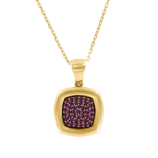 Product image of the product “Necklace “Cushion Shape with Red Stones” in 585 Yellow Gold with Cubic Zirconia ”