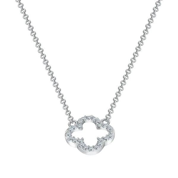 Artikelbild des Artikels “Collier „Kleeblatt mit Steinkranz“ aus 925 Silber mit Zirkonia “
