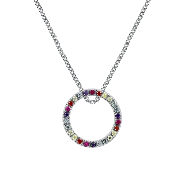 Product image of the product “Necklace “Circle with Coloured Stones” in 925 Sterling Silver with Cubic Zirconia ”
