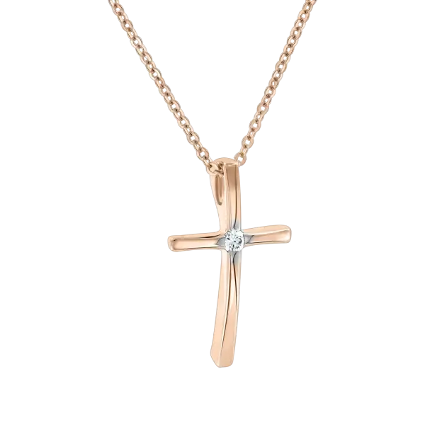 Product image of the product “Necklace “Cross with Solitaire” in 585 Rose Gold with Diamonds ”