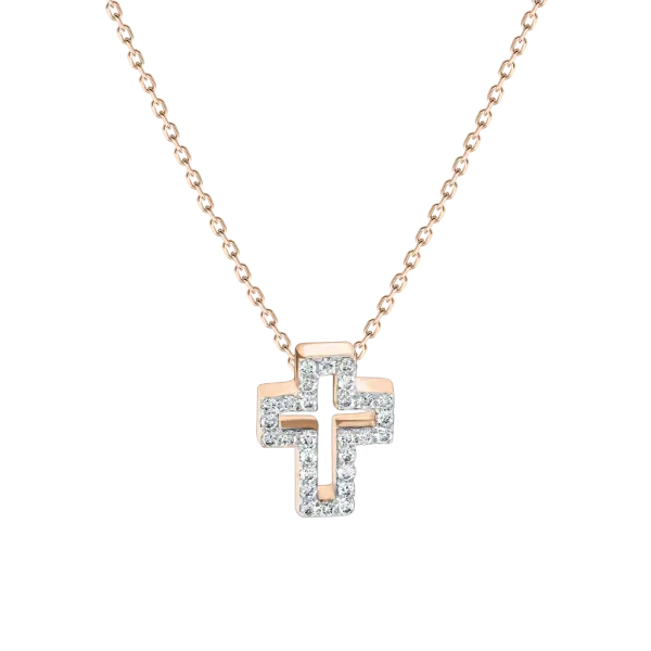 Product image of the product “Necklace “Cross with Stones” in 585 Rose Gold with Diamonds ”