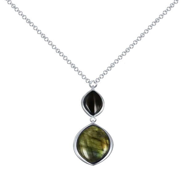 Product image of the product “Necklace “Onyx and Labradorite Drop” in 925 Sterling Silver with Onyx and Labradorite ”