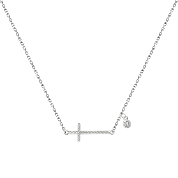 Product image of the product “Necklace “Sideways Cross with Stones” in 925 Sterling Silver with Cubic Zirconia ”