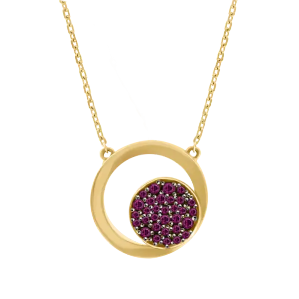 Product image of the product “Necklace “Ring with Red Stone Disc” in 585 Yellow Gold with Cubic Zirconia ”