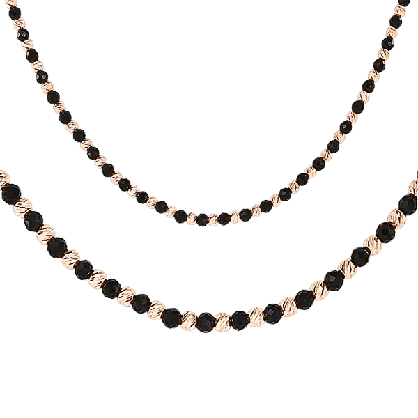 Product image of the product “Necklace “Black Stones Alternating with Balls” in 585 Rose Gold with Onyx ”
