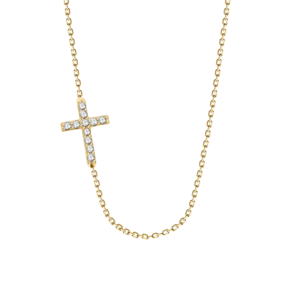 Product image of the product “Necklace “Sideways Cross with Stones” in 585 Yellow Gold with Cubic Zirconia ”