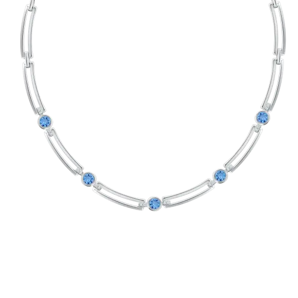 Artikelbild des Artikels “Collier „Stäbchenglieder mit blauen Steinen“ aus 925 Silber mit Zirkonia “
