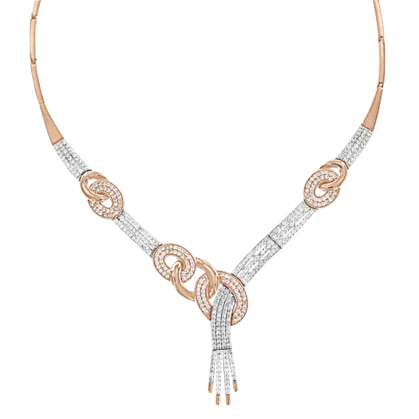 Product image of the product “Necklace “Intertwined Rings with Fringes” in 585 Two-Tone Gold with Cubic Zirconia ”
