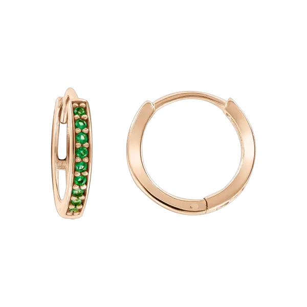 Product image of the product “Hoop Earrings “Hoops with Green Row of Stones” in 585 Rose Gold with Cubic Zirconia ”