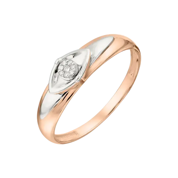 Product image of the product “Women's Ring “Eye Shape with Stone” in 585 Two-Tone Gold with Diamonds, 0.033 ct ”