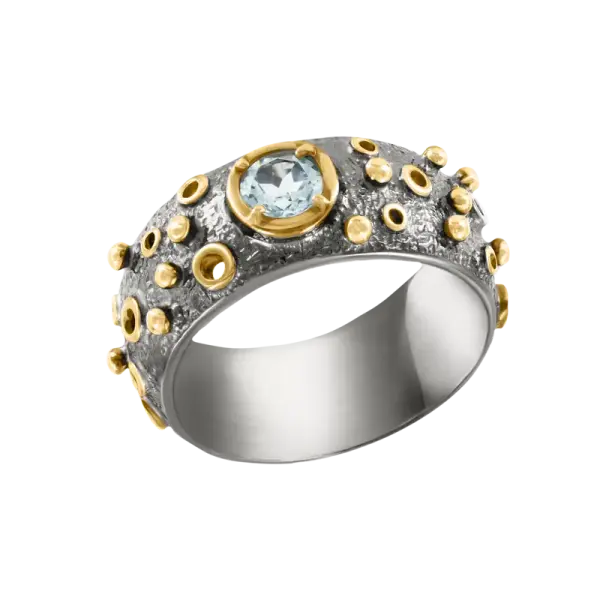 Artikelbild des Artikels “Damenring „Bandring mit Goldpunkten“ aus 925 Silber vergoldet mit Topas “