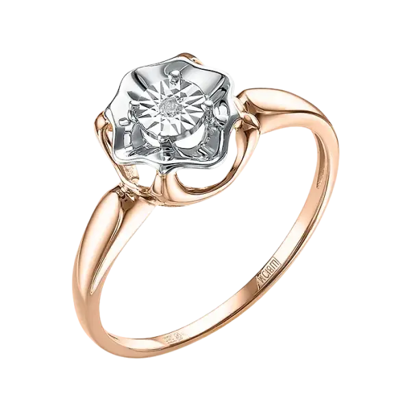 Product image of the product “Women's Ring “Flower” in 585 Two-Tone Gold with Diamonds, 0.009 ct ”