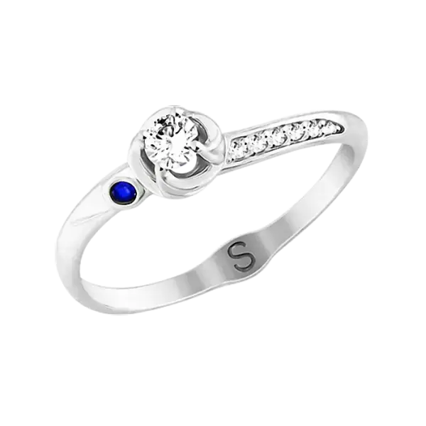 Product image of the product “Women's Ring “Flower with Blue Stone” in 585 White Gold with Cubic Zirconia ”