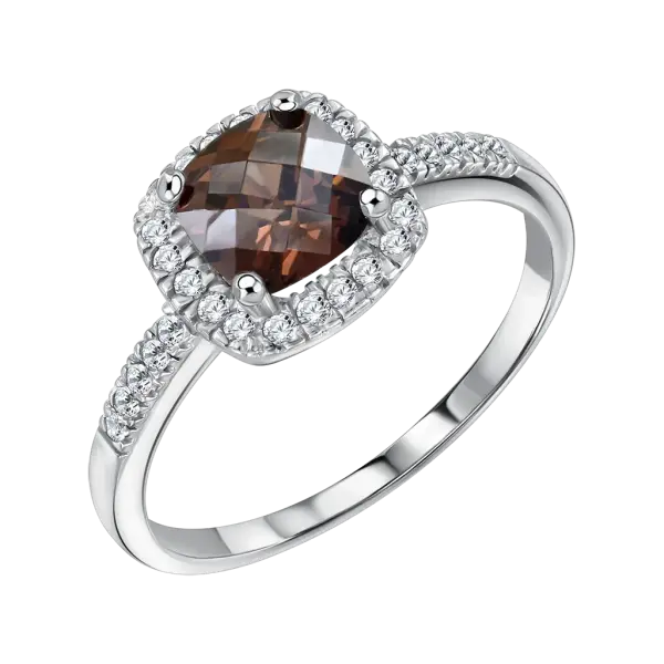 Artikelbild des Artikels “Damenring „Brauner Kissenstein mit Steinkranz“ aus 925 Silber mit Zirkonia “