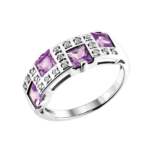 Artikelbild des Artikels “Damenring „Breit mit Amethyst-Quadraten“ aus 925 Silber mit Zirkonia und Amethyst “