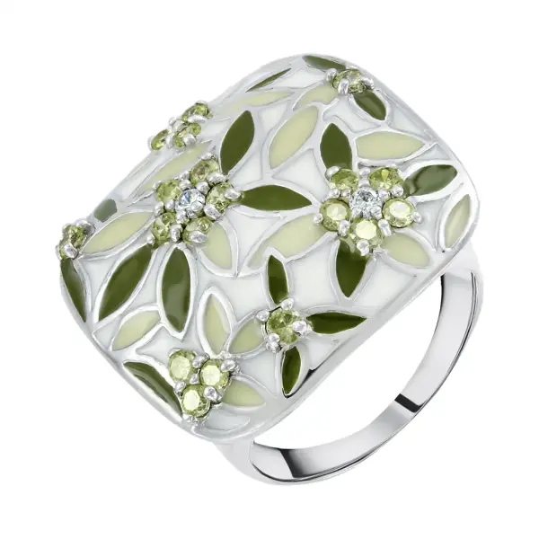 Artikelbild des Artikels “Damenring „Breit mit Blättern und Blüten“ aus 925 Silber mit Zirkonia “