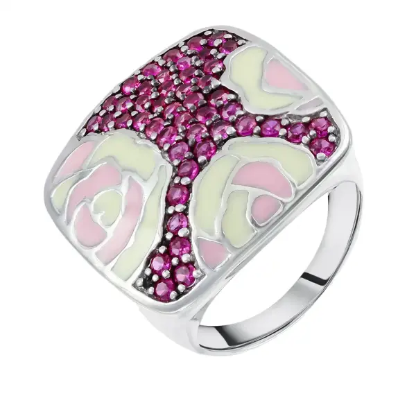 Artikelbild des Artikels “Damenring „Breit mit rosa Rosen“ aus 925 Silber mit Zirkonia “