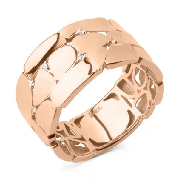 Artikelbild des Artikels “Damenring „Breites Band mit Plättchen“ aus 585 Rotgold mit Zirkonia “